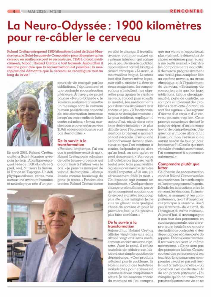 Article du journal Le Carrefour N°248 sur la Neuro-Odyssée de Roland Crettaz, page 1